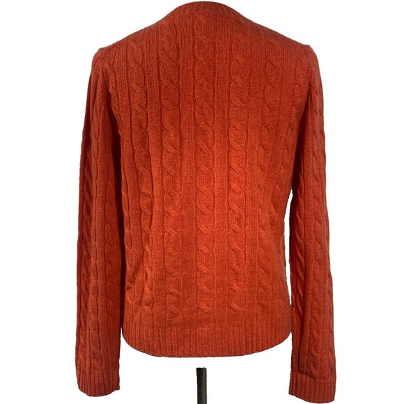 Evelyn Grace 100% Cashmere XL Cable Knit Orange Sweater Crew Neck NEW - Picture 3 of 7